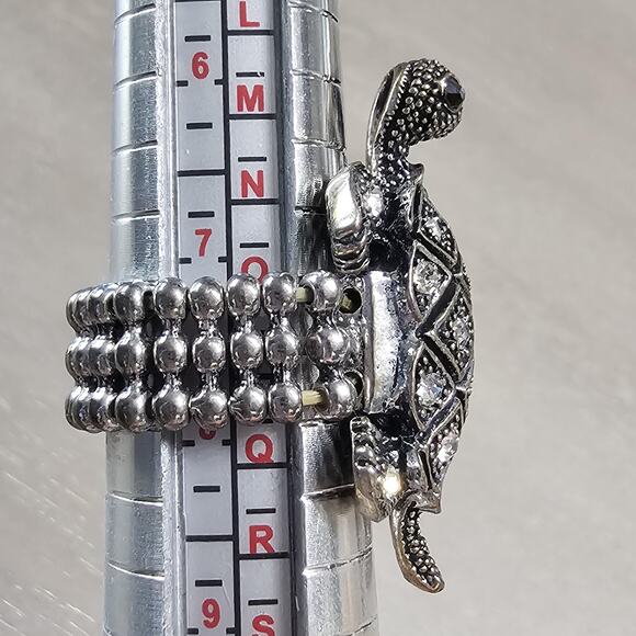 Vintage Marcasite Turtle Stretch Statemint Ring - Picture 5 of 6